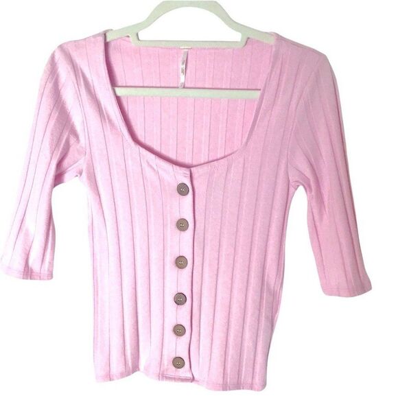 Free People Crop Sweater Cardigan Pink Size Small - Picture 6 of 8